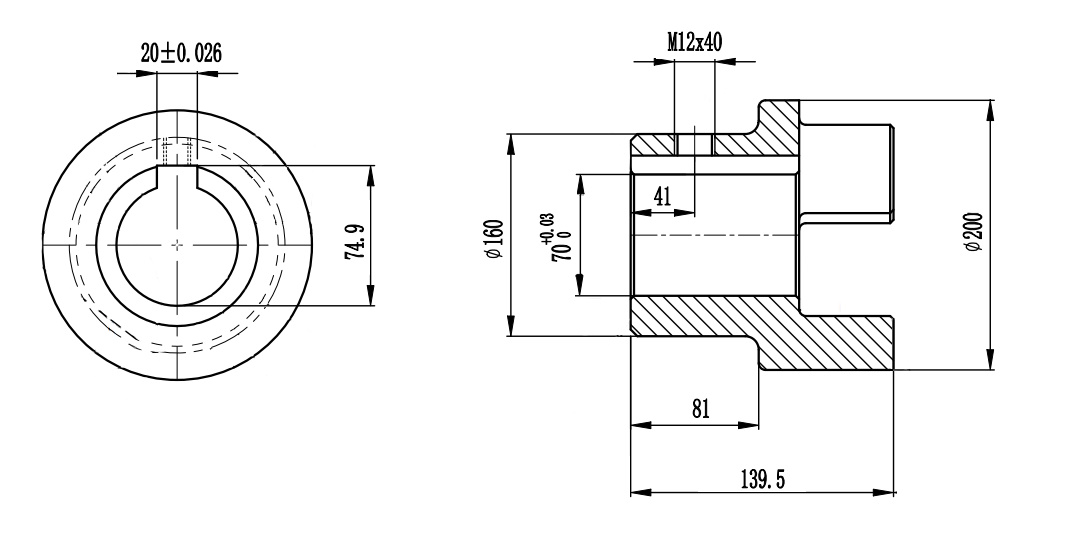 Полумуфта GE 90-100 A с готовым отверстием d70 шпон паз 20х4,9мм+винт М12 СТАЛЬ, EMT | EMT