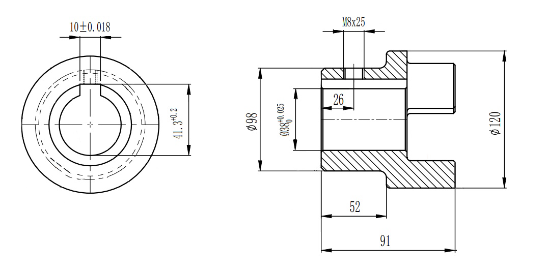 Полумуфта GE 55-70 A с готовым отверстием d38 шпон паз 10х3,3мм+винт М8 СТАЛЬ, EMT | EMT