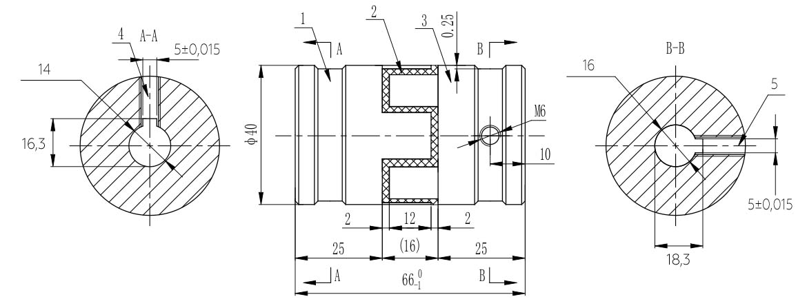 Муфта кулачковая стальная XL1 (GE-T 24B-24B/RED 98Sh) с готовым отверстием, d1=14/d2=16 мм+шпон паз, EMT | ЕМТ