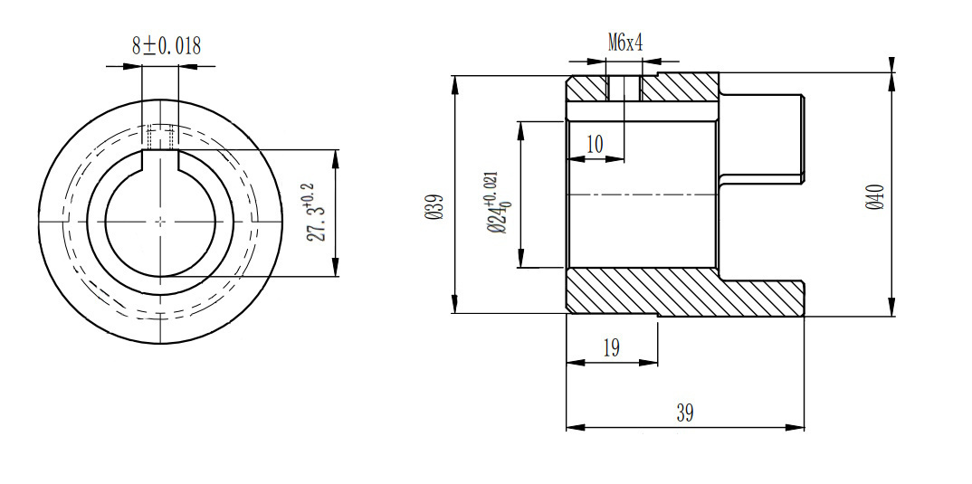 Полумуфта GE 19-24 B с готовым отверстием d24 шпон паз 8х3,3мм+винт М6 СТАЛЬ, EMT | EMT