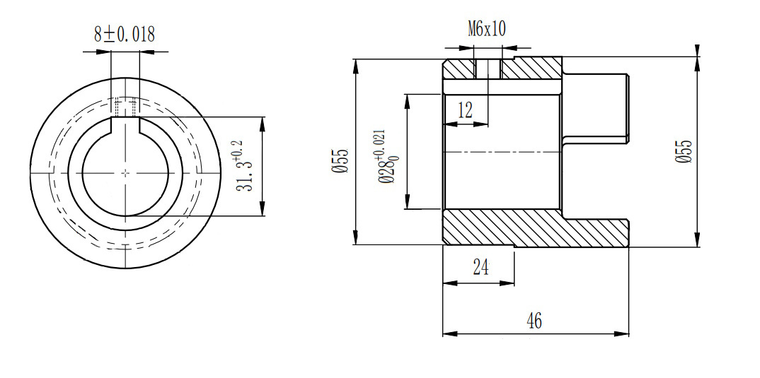 Полумуфта GE 24-32 B с готовым отверстием d28 шпон паз 8х3,3мм+винт М6 СТАЛЬ, EMT | EMT