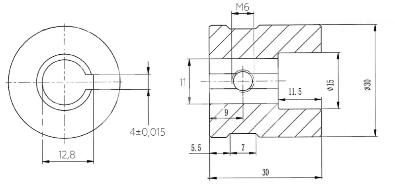 Полумуфта кулачковая стальная XL0 (GE-T 14B) с готовым отверстием d=11 мм, шпон паз 4х1,8мм+винт М6, EMT | ЕМТ