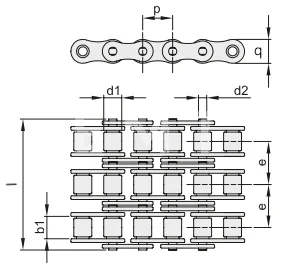 Цепь роликовая трехрядная 08B-3 (3ПР-12,7-45,4), EMT | ЕМТ