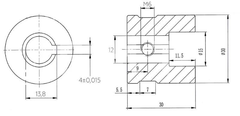 Полумуфта кулачковая стальная XL0 (GE-T 14B) с готовым отверстием d=12 мм, шпон паз 4х1,8мм+винт М6, EMT | ЕМТ
