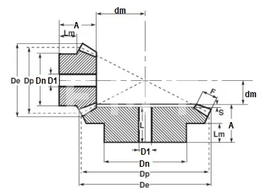 Коническая пара прямозубая (B) C45B300, передат. число=1:2, M=4,5, Z=15/30, EMT | ЕМТ